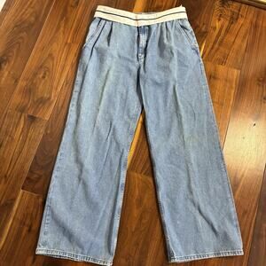 Bershka Wide Leg Rolled Waist Jeans Light Blue 5053/220 Size 8